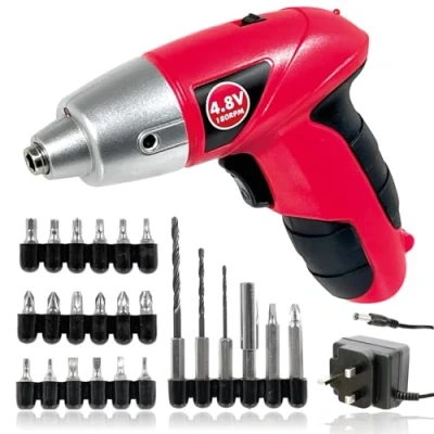 Image of SPARES2GO Cordless Rechargeable Electric Screwdriver Combi Drill &amp; Bit Set (4.8V)