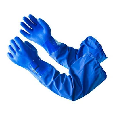 Image of LANON 26&quot; PVC Long Pond Gloves, Reusable Heavy Duty Rubber Waterproof Drain Cleaning, Chemical Resistant, Elbow Length, XXL