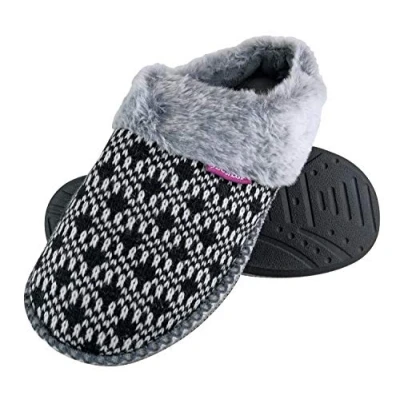 Image of Dunlop Ladies Cute Cosy Plush Memory Foam Knitted Slippers with Open Back Mules (3 UK, Black)