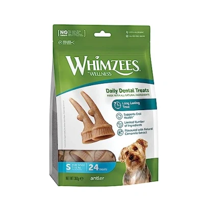 Image of WHIMZEES Antler, Occupying Dental Treat with Calming Effects for Small Dogs (7 12kg), All Natural, Grain Free, 24 pieces