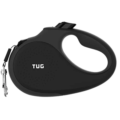 Image of TUG 360 Tangle Free Retractable Dog Lead for Up to 25 kg Dogs 5 m Strong Nylon Tape/Ribbon One Handed Brake, Pause, Lock (Medium, Black/Grey)