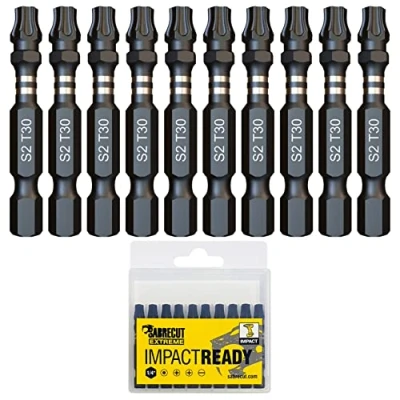 Image of 10 x SabreCut SCTX3050_10 50mm TX30 T30 Impact Screwdriver Driver Bits Set Single Ended Torx Heavy Duty Including Storage Box
