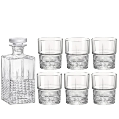 Image of 7pc Bartender Novecento Whisky Decanter &amp; Glasses Set By Bormioli Rocco
