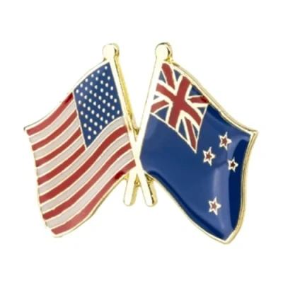 Image of United States &amp; New Zealand USA Friendship National Flag Enamel Metal Pin Badge Diplomat Lapel
