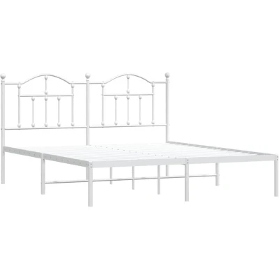 Image of vidaXL Metal Bed Frame without Mattress with Headboard White 183x213cm