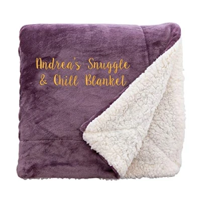 Image of aztex Personalised Soft and Fluffy Sherpa Style Fleece Blanket, Bed Throw, Reversible, 140cm x 180cm, with a Message of Your Choice Lavender Cream Reverse