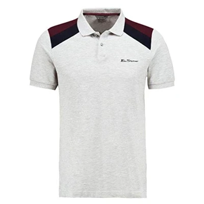 Image of Ben Sherman Embroidered Mens Light Grey Polo Shirt Cotton Size X Large