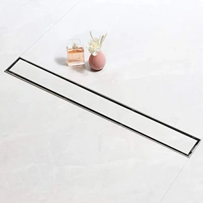 Image of SaniteModar 60 cm Linear Shower Drain, 2 in 1 Tile Insert Panel Drain with Siphon, Brushed 304 Stainless Steel Leveling Feet