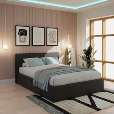 Image of GFW Classic Leather Upholstered Ottoman Storage Bed With Gas Side Lift &amp; Under Storage, King, Black