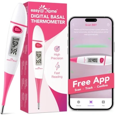 Image of Ovulation Tracker Digital Basal Thermometer: Easy@Home BBT Thermometer for Fertility Prediction Body Accurate Temperature Monitoring with Premom App Pink DMT 3018