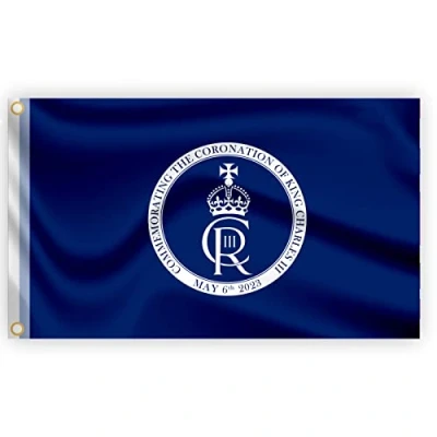 Image of 5x3FT Navy Blue Flag New King Charles III Cypher British Monarch Sovereign Coronation Celebration Britain Garden Street Pub Outdoor Decorations