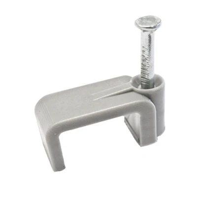 Image of Flat Grey Plastic Cable Clips &amp; Fixing Nail for Twin Earth Size 16 mm 100