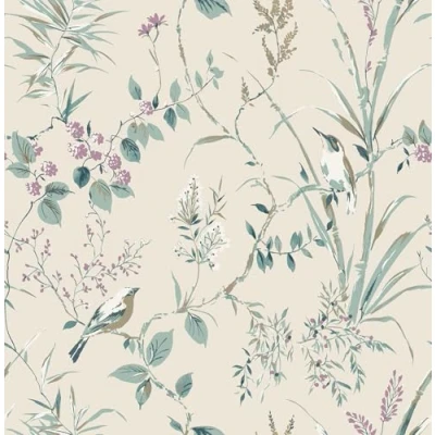 Image of Mariko Teal/Plum Wallpaper