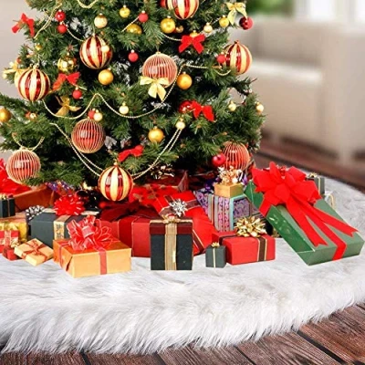 Image of Lamin Christmas Tree Skirts, Faux Fur Large Plush White Round base Mat Xmas Decorations for Your Fits Any Size (White 48inch)