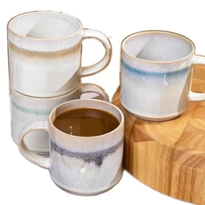 Image of Darthome Set of 2 Stacking Mugs 300ml Mixed Reactive Glaze Pink Blue Coffee Tea Cups Gift