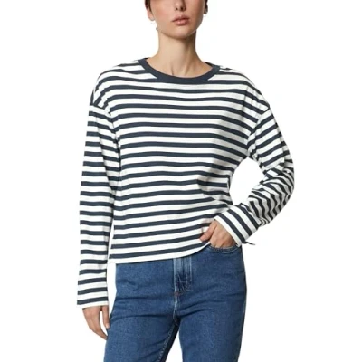 Image of Marc O&#039;Polo Denim Crewneck Striped Long sleeved top, Women&#039;s, Size: Small, Multi/navy teal