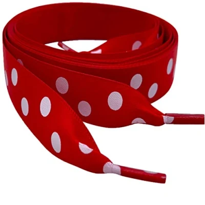 Image of Red Polka Dot Satin Ribbon Shoelaces 120cm/47&quot; Long for Trainers, Boots, Sneakers, Wedding Shoes