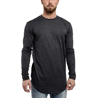 Image of Blackskies Side Zip Long Sleeve Basic Men&#039;s Longline T Shirt Oversized Curved Hem Sweater Pullover Fashion L/S Tee Charcoal Medium M