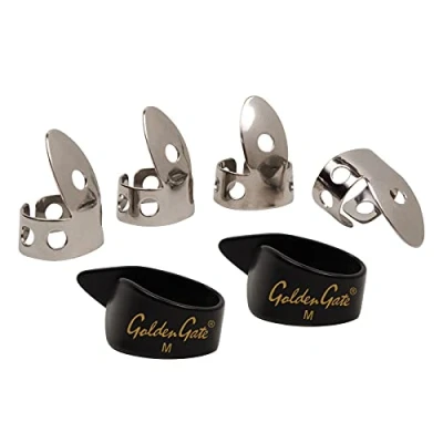 Image of National NP1 7B Thumb &amp; Finger Pick Pack Stainless Steel/Black Medium
