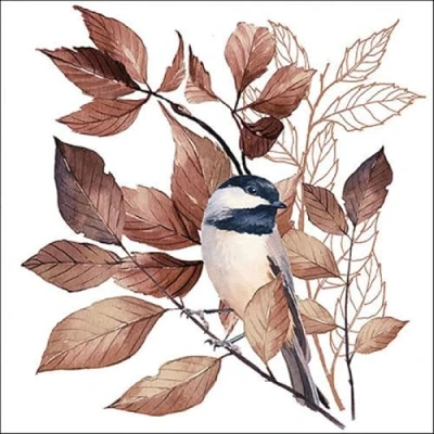 Image of 20 Napkins Autumn Bird on Brown Leaves White Table Decoration Paper with Motif Also for Decoupage and 33 x cm
