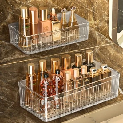 Image of OWill 2 Pcs Shower Caddy, No Drilling Clear Bathroom Shelves Shelf, Organiser Caddy Storage Rack Shampoo Holder for