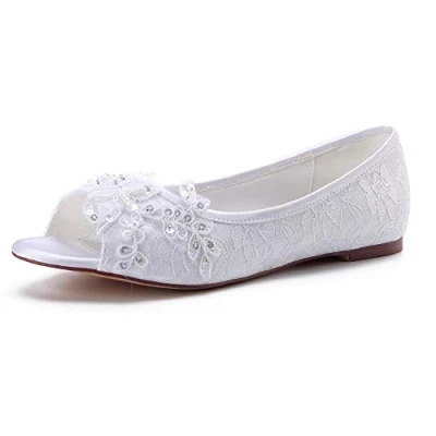 Image of Emily Bridal Women&#039;s Silk Like Satin Flat Heel Flats Peep Toe (EU39/UK6, White)