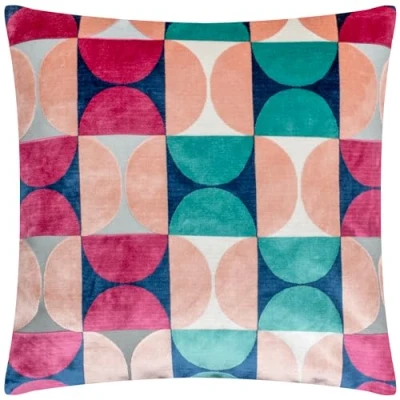 Image of Paoletti Bardot Cut Velvet Feather Filled Cushion Blue &amp; Red Size 50 cm x