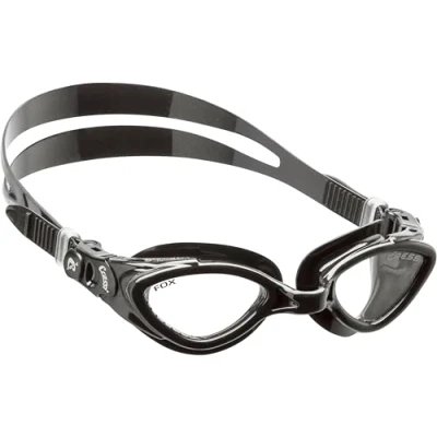 Image of CRESSI Fox Goggles Black/Black Premium Adult Swimming Pool and Water Sports, Anti Fog 100% UV, Black_Clear Lens, One Size