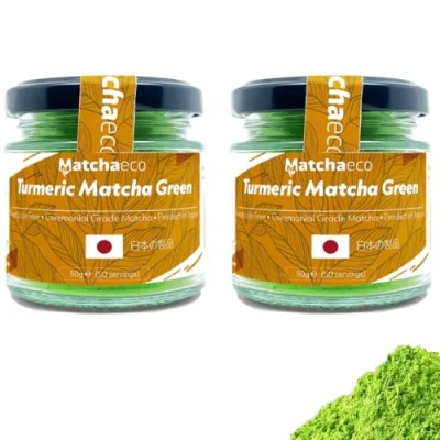 Image of Matchaeco 100g Turmeric Matcha [2 x 50g Turmeric] Japanese Green Tea Powder Flavoured Stone Ground Ceremonial Grade From Japan Pesticide Free Vegan Baking, Gift Ideas