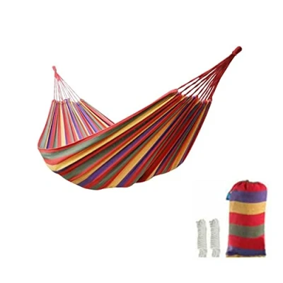 Image of Outdoor Woven Cotton Hammock, 2 Person Camping Hammock Portable Lightweight with Carrying Bag, Ideal for Patio, Balcony, Patio Garden, (XL（250 * 150cm）, Red)