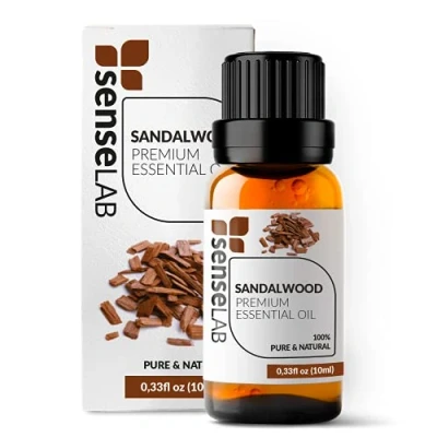 Image of SenseLAB Sandalwood Essential Oil Made in India 100 % Pure Extract Therapeutic Grade Wellness and Relaxation Fragrance Skin Care (10 ml)