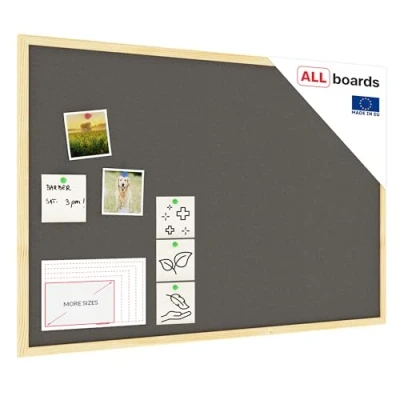 Image of ALLboards Cork Board Grey with Wooden Frame 90x60cm, Corkboard Bulletin Notice