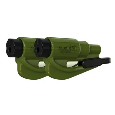 Image of resqme The Original Emergency Keychain Car Escape Tool, 2 in 1 Seatbelt Cutter and Window Breaker, Made USA, Army Green Pack of Compact Hammer