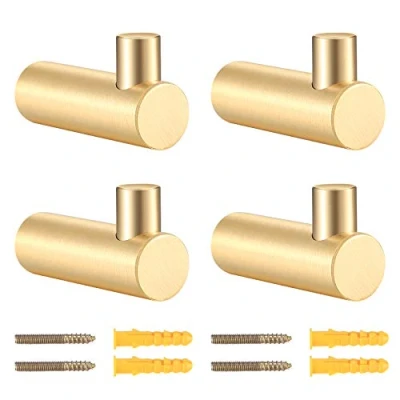 Image of HAOCHEN Wall Mounted Gold Clothes Hooks, Brass Coat Decorative Mount Towel Cloth Robe Hook Hangers for Bathrooms, Kitchen, Living Rooms, Hanging Clothes, Keys (Gold, 38x20mm)