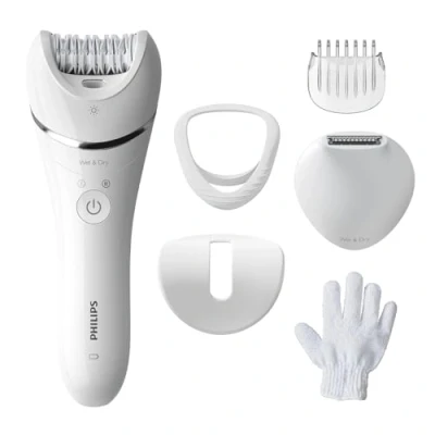 Image of Philips epilator Series 8000 Cordless Wet &amp; Dry for Legs and Body, with 6 Accessories, Trimmer Body exfoliating tip. (Model BRE715/00)