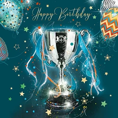 Image of Cherry Orchard Sporting Trophy Luxury Happy Birthday Greeting Card with Gold Foil detailing and Envelope from