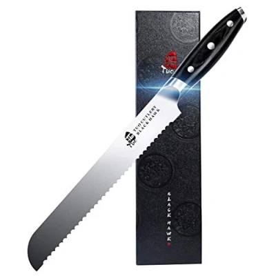 Image of TUO Bread Knife Kitchen Serrated 9 inch Cutting German High Carbon Stainless Steel Cake with Full Tang Pakkawood Handle Black Hawk Series