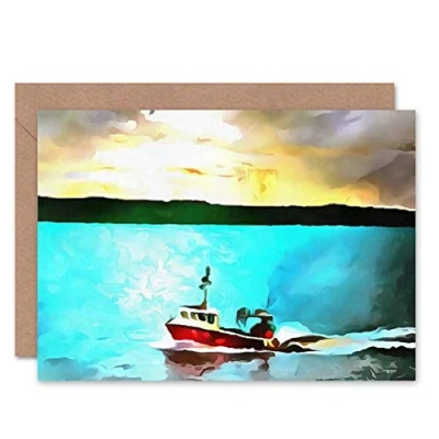 Image of Wee Blue Coo NEWHAVEN HARBOUR EDINBURGH BIRTHDAY GIFT BLANK GREETINGS CARD