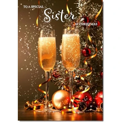 Image of doodlecards Sister Christmas Card Champagne Large A4 Size for with Plain Envelope