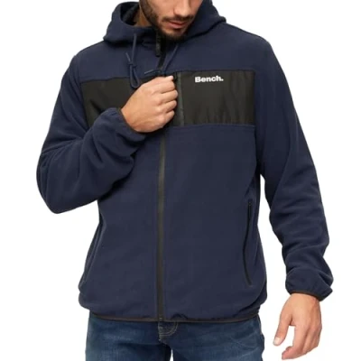 Image of Bench Mens Blaine Full Zip Hooded Outdoor Fleece Jacket Navy XL