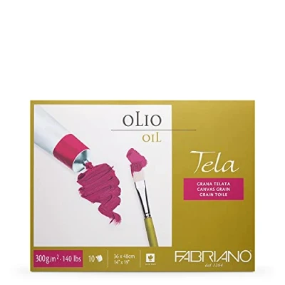 Image of Unbekannt Fabriano Tela Card, Oil Painting Paper with Linen Texture, 300 g/m2, 36 x 48 cm, 10 Sheets, Block Glued on 4 Sides, Acid and Ageing Resistant, White