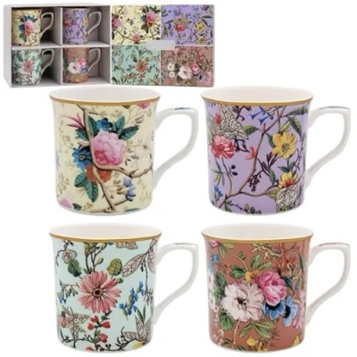 Image of Lesser &amp; Pavey William Kilburn Mugs Set of 4 Ceramic Coffee for Home or Work Premium Design All Occasions Lovely Tea, Hot Drinks