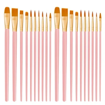 Image of CNMTCCO Paint Brushes 20 PCS Nylon Hair Set for Acrylic Oil Watercolor Gouache Painting Face Children and Adults (Pink)