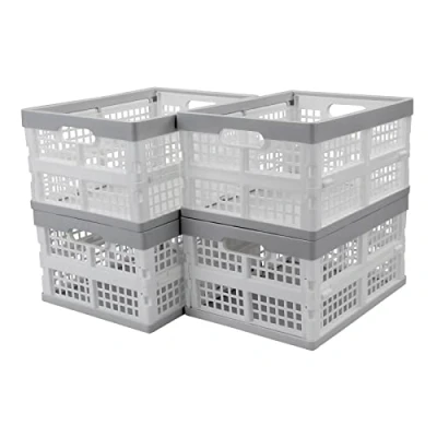 Image of Asking Zopnny 4 Packs Foldable Crate, Plastic Collapsible Storage Box, Stack Folding Crates Basket, 15 L