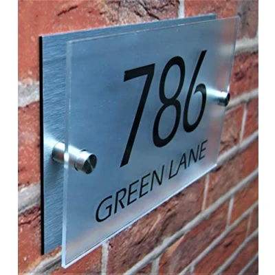 Image of Unique Door Number House Sign Plaque Street Name Dual Layer Acrylic &amp; Aluminium