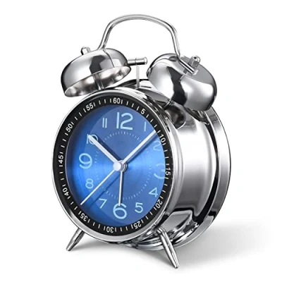 Image of Loud Alarm Clock for Heavy Sleepers Adults,Retro 4 Inch Silent Non Ticking Quartz with Backlight,Twin Bell Analog Kids Clocks Bedrooms Bedside (Blue)
