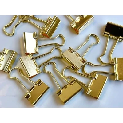 Image of 15mm Gold Metal Binder Foldback Clips Bulldog/Paper Clips/Binder File Paper Money Receipts Clamps, Planner Organiser Office, Store, Kitchen Multifunction Pcs (60 Clips)