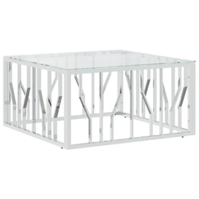 Image of vidaXL Stainles Steel and Glass Square Coffee Table Modern Silver Living Room Furniture