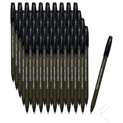 Image of DIGNO Trijet Ballpoint Pens, BLACK, Medium Point (1.0mm), Pack of 50, Multipack, Smooth Ball Triangular Grip, School Office Home Business Use