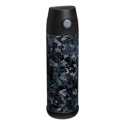 Image of Snug Kids Flask Stainless Steel Insulated Water Bottle with Straw for Children/Toddlers (Girls/Boys) Black Digi Camo, 500ml